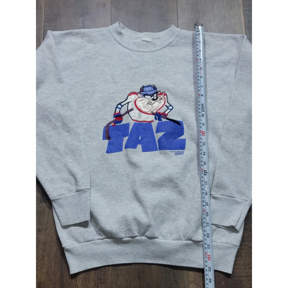 Vintage 1994 Taz Looney Tunes Hockey Sweatshirt‎ Freeze Gray Mens M Made in USA